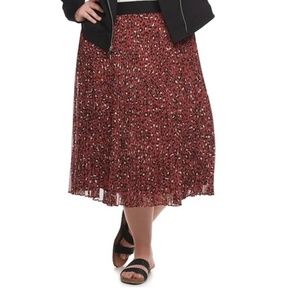 EVRI Pleated Pink Black & White Leopard Print Midi Skirt Size